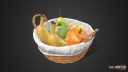 [Game-Ready] Fruit and Rattan Basket pear, fruit, apple, rattan, banana, ar, 3dscanning, fresh, bash, sweet, health, healthy, photogrammetry, 3dscan, freshness, noai, rattan-basket