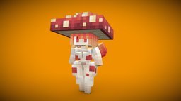 Fly Agaric Mushroom Girl mushroom, monstergirl, pixel-art, blockbench, low-poly, minecraft, voxel, fantasy