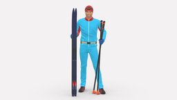 001174 skiman in blue red hat hat, red, style, people, clothes, miniatures, realistic, character, 3dprint, model, man, blue, human, male, skiman