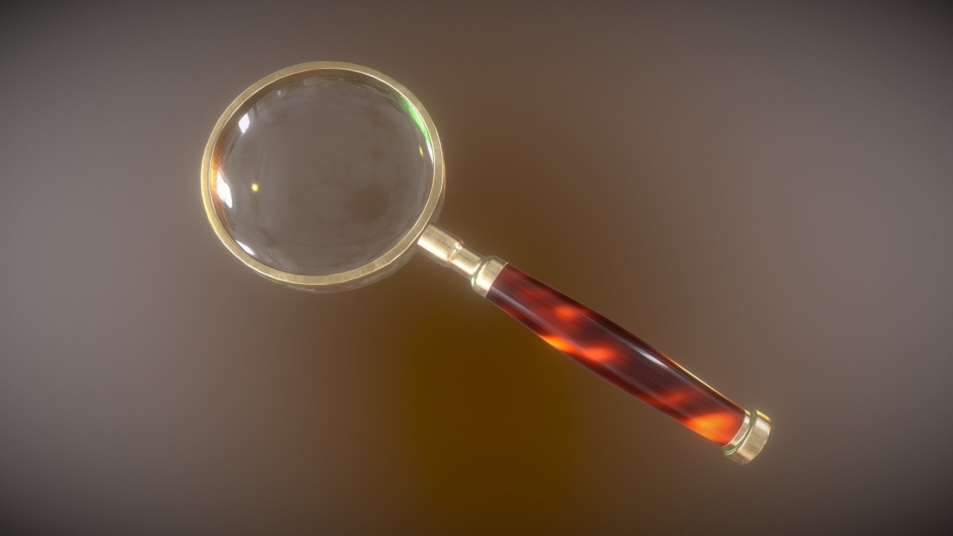 Medium-high rez, not optimized for games.  PBR magnifying glass.  Duplicate of the original Magnifying Glass, just without shadow to work for rendering via Sketchfab Labs tool 3d model
