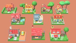 Cartoon Town Islands / Exteriors 2 plant, bicycle, landscape, flower, exterior, child, family, town, props, townhouse, architecture, cartoon, blender, house, home, car, city, building, street, modular, environment, cartooncity, childrenscooter