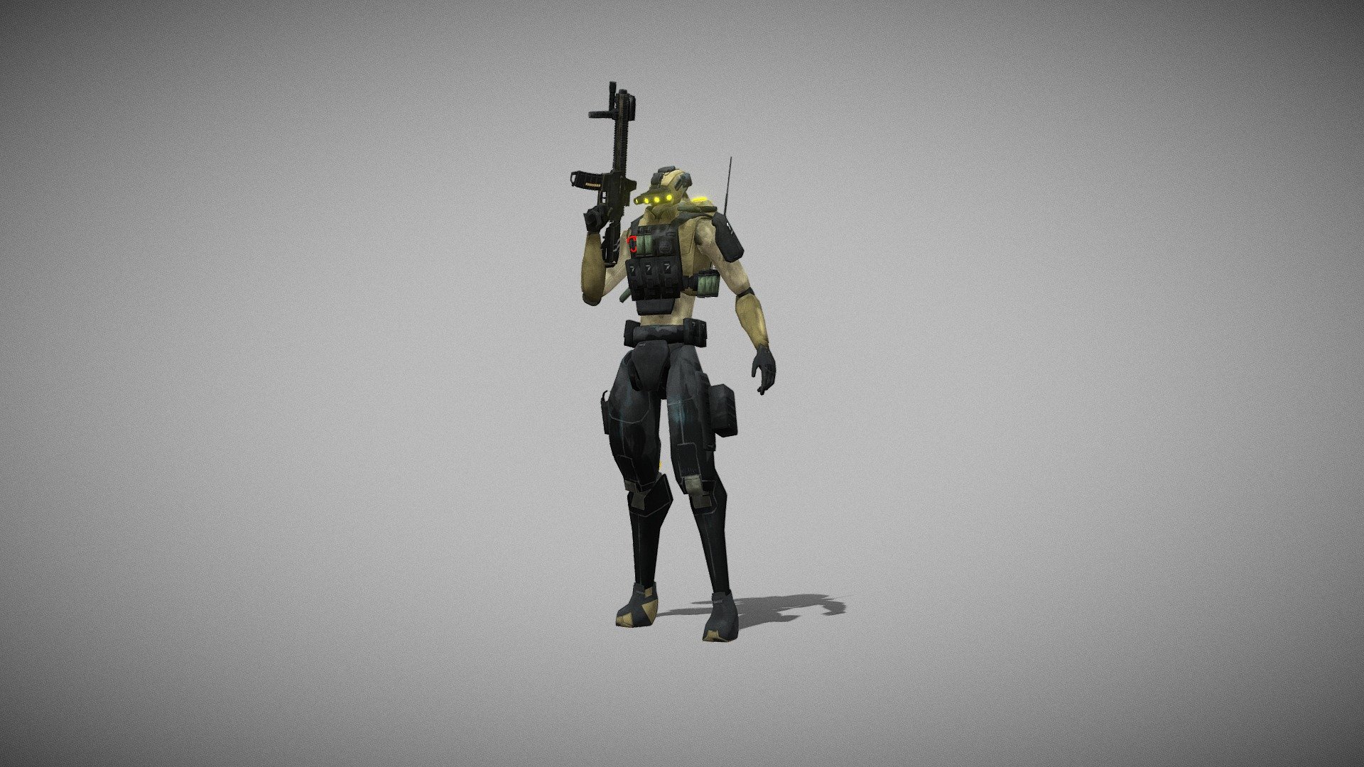 This is a model I have been working on for a couple months now called Dagger MK II. It is a modern military mech made to replace a human soldier. This version carries an M4-A1 as well as a full tactical kit. It is rigged and textured and ready to animate! I also added a fully adjustable gun so that you can make it unique to you!  The model will be released on my Patreon on Oct 16!

*I had some issues when bringing certain textures into sketchfab (i.e. the boots and knees)

Download Oct 16: patreon.com/JacobDesigns - Dagger MK II - 3D model by Jacobdesigns 3d model