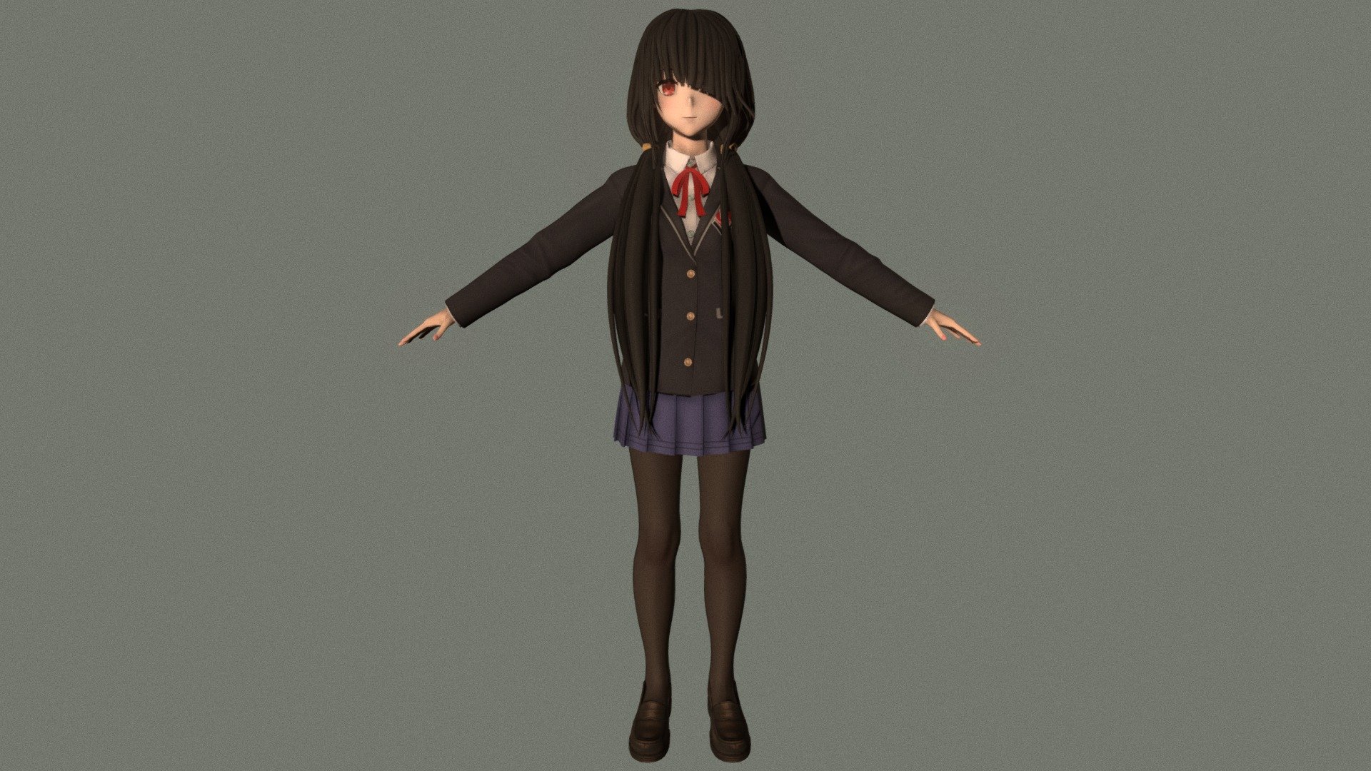 T-pose rigged model of anime girl Kurumi Tokisaki (Date A Live).

Body and clothings are rigged and skinned by 3ds Max CAT system.

Eye direction and facial animation controlled by Morpher modifier / Shape Keys / Blendshape.

This product include .FBX (ver. 7200) and .MAX (ver. 2010) files.

3ds Max version is turbosmoothed to give a high quality render (as you can see here).

Original main body mesh have ~7.000 polys.

This 3D model may need some tweaking to adapt the rig system to games engine and other platforms.

I support convert model to various file formats (the rig data will be lost in this process): 3DS; AI; ASE; DAE; DWF; DWG; DXF; FLT; HTR; IGS; M3G; MQO; OBJ; SAT; STL; W3D; WRL; X.

You can buy all of my models in one pack to save cost: https://sketchfab.com/3d-models/all-of-my-anime-girls-c5a56156994e4193b9e8fa21a3b8360b

And I can make commission models.

If you have any questions, please leave a comment or contact me via my email 3d.eden.project@gmail.com 3d model
