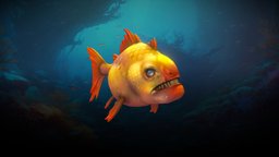 Stylized Piranha fish, flying, rpg, teeth, piranha, deepsea, mmo, rts, fbx, water, moba, handpainted, lowpoly, animation, stylized, fantasy, sea