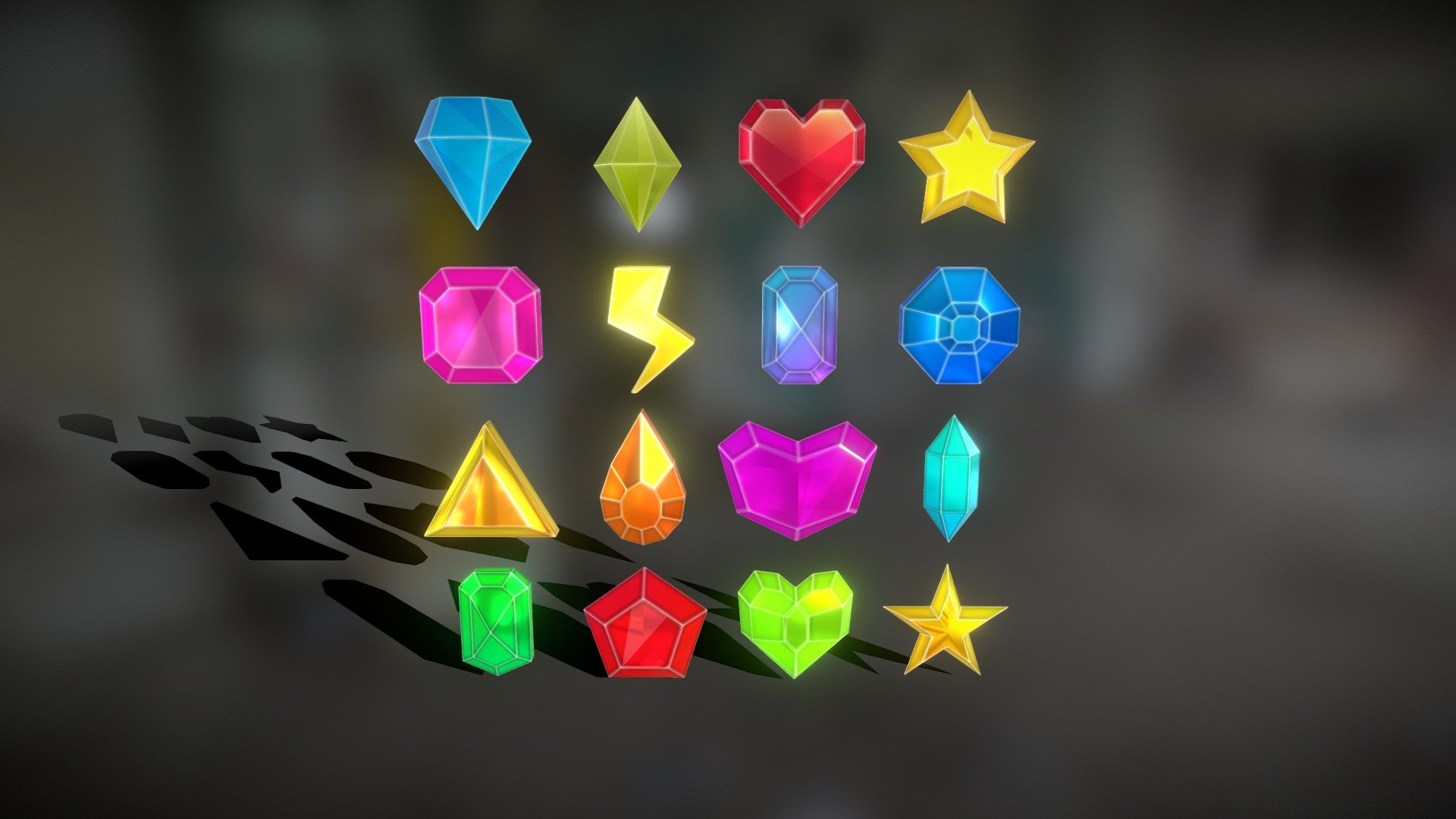 Low Poly Crystal Gems - Game Obstacles - powerups

License: StandardStandard
Source format: fbx
Uploaded Size: 19.6M
Download size: 18MB

-Geometry-
Triangles: 226
Quads: 1.3k
Total triangles: 3.1k
Total Vertices: 1.6k
PBR Metalness 
Textures: 18
Materials: 16
UV Layers: Yes
Vertex colors: No
Animations: 1
Rigged geometries: No
Morph geometries: 0
Scale transformations: No - Low Poly Crystal Gems - Game Powerups - Buy Royalty Free 3D model by srikanthsamba 3d model