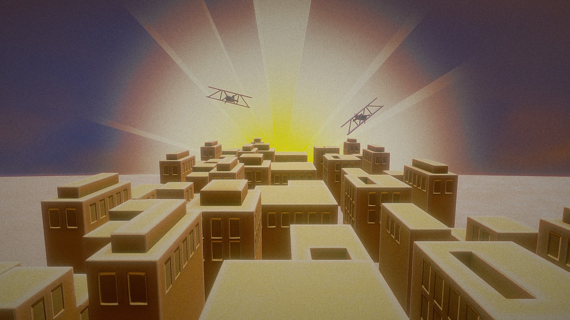 I have been wanting to do this for a while because I always thought it was facinating how much this painting already looked like a lowpoly 3d scene! I've also always been a fan of the aesthetic of the Futurist movement.

I finally sat down to do this because I realized that this would be perfect for this month's lowpoly challenge, seeing as Futurism was an art movement that portrayed utopian visions of a high tech future. So with that in mind, this is my second entry to the UtopiaLPChallenge, this one being in the pastel color scheme rather then the neon one like my first submission. I would have used a longer chain of buildings to be more faithful to the original work, but wanted to ensure that I remained within the 2000 triangle limit (final count for scene is 1964 tris) of the challenge.

The whole scene was modeled and animated in Blender and textured in Substance Painter. The original painting can be seen here:  - Animated Painting: 'Volo Urbano' by Tullio Crali - 3D model by SkyeShark 3d model
