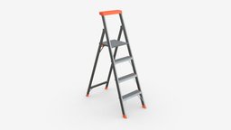 Lightweight foldable stepladder high, work, ladder, aluminum, equipment, climb, metal, tool, step, lightweight, foldable, stepladder, stair, staircase, 3d, pbr