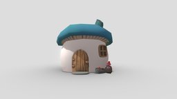 casita seta baja azul con ventana frontal music, cute, mushroom, videogames, casa, seta, environment-assets, house