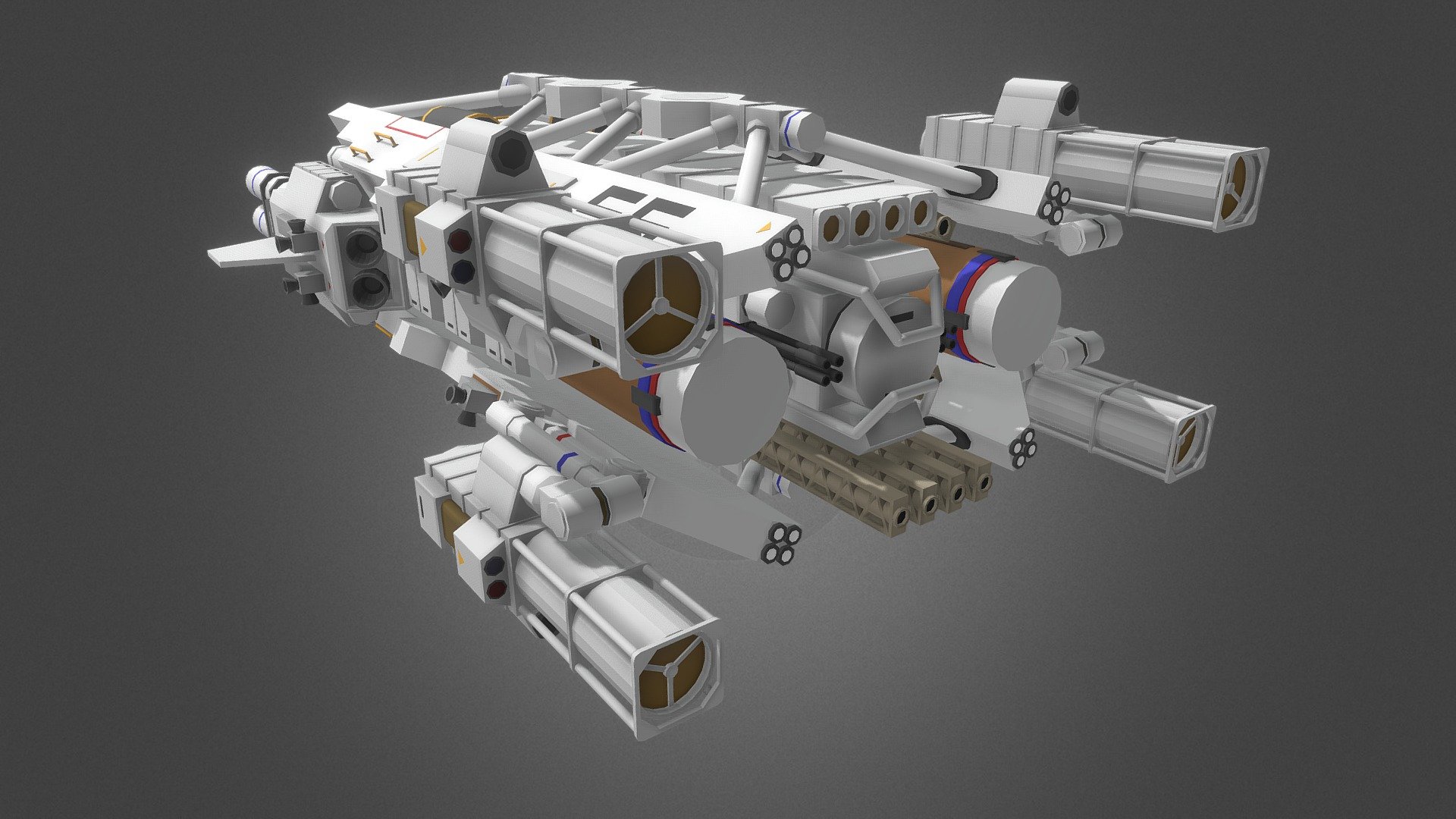 Sci-fi Space ship

A repurposed space-tug that now become a weapon platform.

Made in Machinecraft, Exported directly - Space Weapon Platform "Wizard" - 3D model by Rarare 3d model