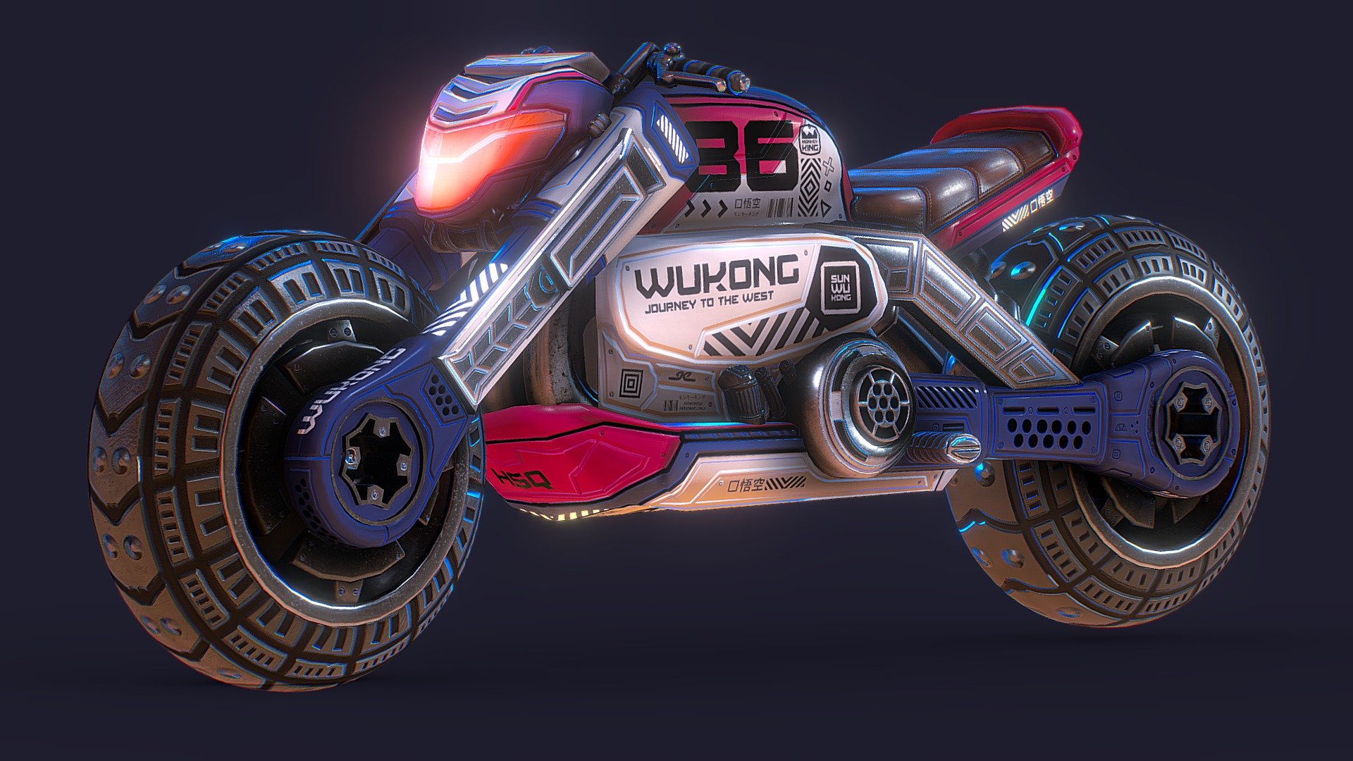 Lowpoly Cyberpunk Motorcycle - Sun Wukong's Bike

3D model made in Blender 2.9 ( FBX File )
This bike real name is Bai Long Ma (The White Dragon Horse) In Journey to the West, Bai Longma is actually a dragon prince Ao Lie who is the third son of the Dragon King of the West Sea. He once set a fire that destroyed a pearl that was a gift from the Jade Emperor. He was about to be executed for committing this offense when Guanyin appeared and pleaded for his life. (wiki)

This model contains:

. 1 Cyberpunk Motorcyle

. 3 Texture variations

3D Details :

Objects : 3 / 3 Subdiv 0 : Verts :25,109 Faces : 24,433 Tris : 48,170 - Lowpoly Cyberpunk Motorcycle - Sun Wukong's Bike - Buy Royalty Free 3D model by Hisqie Furqoni (@hisqiefurqoni) 3d model