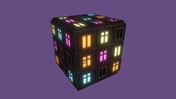 Rubiks Cube "PANELKI" cube, rubiks, windows, violet, pazzle, panel-house, house, light, rubiscube, panelka, sketchfabweeklychallenge2023