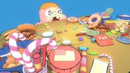 Clarence toon, 3dcoat, baked, candy, characterart, outline, sweets, lightmap, toonshader, charactermodel, clarence, cartoonchallenge2017, maya, character, unity, cartoon, zbrush, stylized, funny