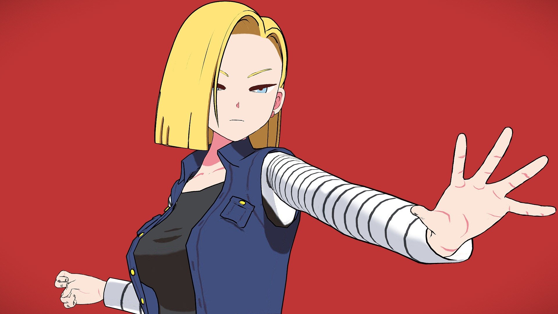 Android 18 (人造人間１８号 Jinzōningen Jū Hachi-Gō), originally named Lazuli (ラズリ Razuri)[4] when she was an ordinary human, is the older twin sister of Android 17 and Dr. Gero's eighteenth android creation, designed to serve Gero's vendetta against Goku. While her interests do not initially deviate from this expectation, her curiosity to activate Android 16, in spite of Gero's orders not to do so, leads Android 17 to take it upon himself to murder Gero. Eventually, Android 18 becomes a member of the Z Fighters, as well as the wife of Krillin and the mother of their daughter Marron.

Blender 3.3

VIDEO IN BLENDER

Files:


Textures
.Blend
Rigged

GIF:

 - Android 18 - Buy Royalty Free 3D model by LessaB3D (@thiagolessa90) 3d model