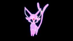 Pokemon Espeon cat, cute, pokemon, ruby, happy, purple, pink, gem, tail, glow, elegant, espeon, eeveelution, glowing, cellshaded, pokemon3d, bigeyes, misterious, 3d, blender, rigged