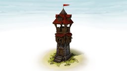 Tower tower, flat, painted, lowpoly, hand