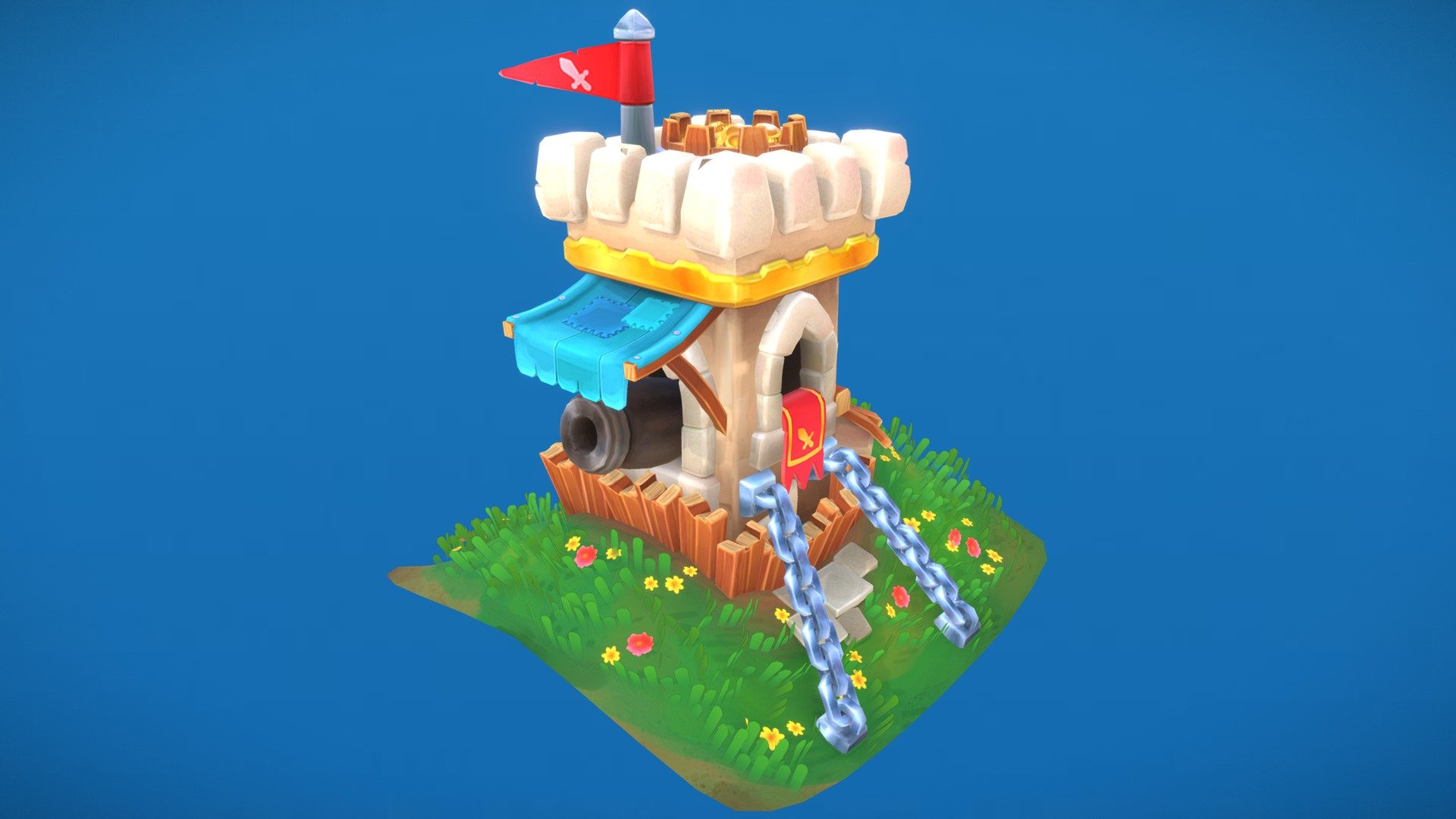 Hand painted chunky castle, loosely inspired by Supercell / Clash.
10k mesh, a 1k and a 512 map 3d model