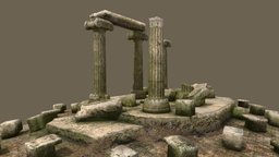 ruined columns greek, column, ruined, cinema-4d, ionic-column, low-poly, model3d