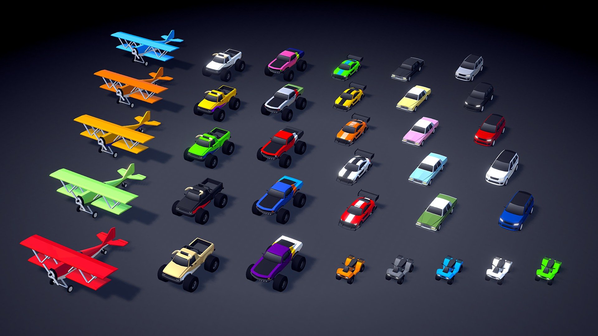 This is the (free) March update (2022) of my asset called ARCADE: Ultimate Vehicles Pack. It will be launched during the first week of March, 2022.

This asset is available for Unity3D (in the Unity Asset Store) and Sketchfab (FBX + UNITY Files included).

The update includes 7 new vehicles (racing cars, monster trucks, and more).

Best regards, Mena 3d model