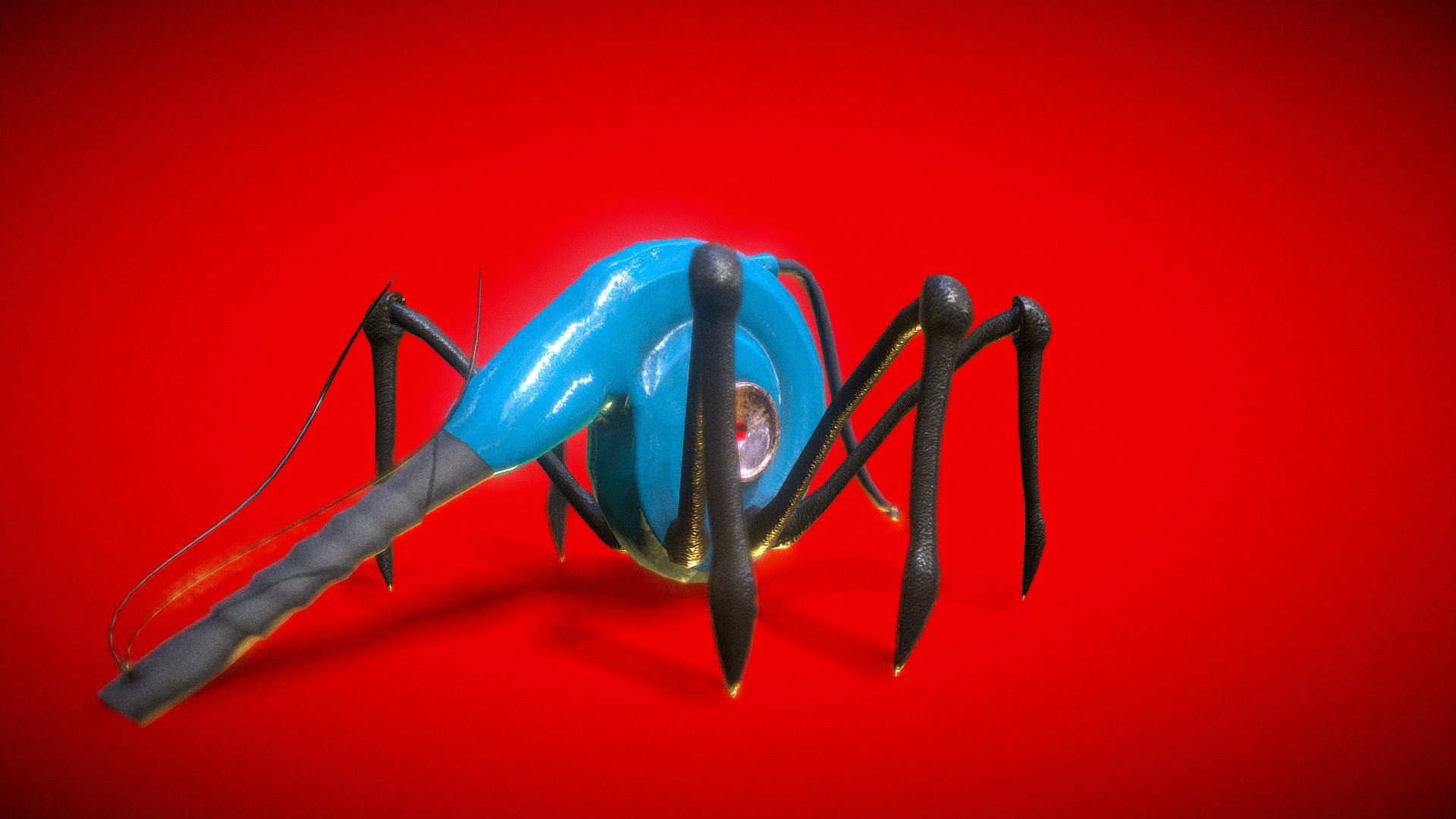 Angry low-poly leaf blower monster.
It has six legs, long nose, red eyes,
is fully rigged and animated,
and is ready to be used in a game 3d model