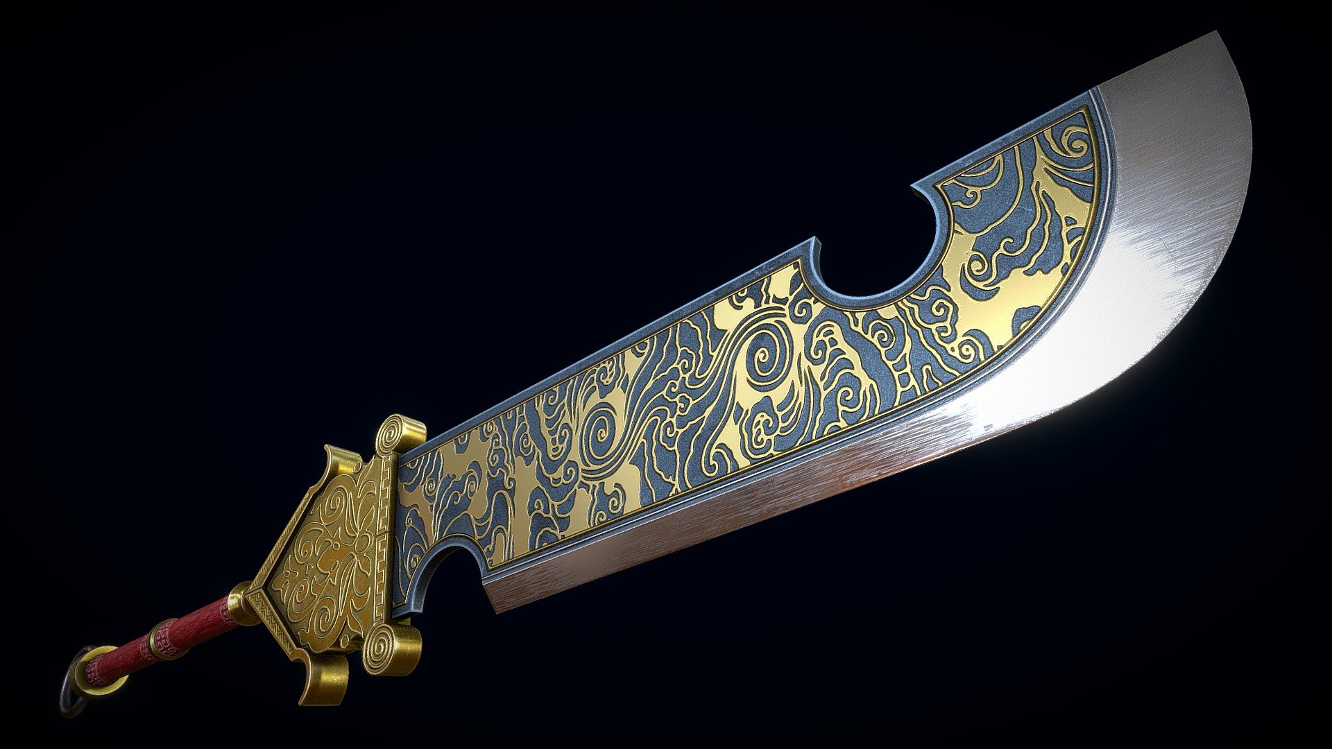 Low-poly model of the Chinese Great Broadsword doesn't contain any n gons and has an optimal topology, includes 2K textures - Chinese Great Broadsword - Buy Royalty Free 3D model by CGnewbie 3d model