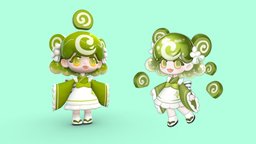 Matcha_girl for Game& 3dprinting Toy food, cute, cutegirl, gamereadyasset, cute_character, substance, cartoon, animation, gameready