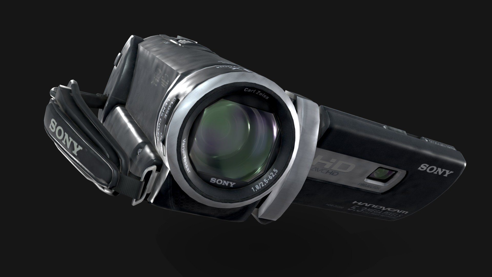 A Sony Handycam HDR-PJ200 from the year 2012. 
Created with PBR texture in substance painter 3d model