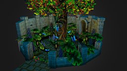 Moonlit Courtyard aie, stylized-environment, fantasy