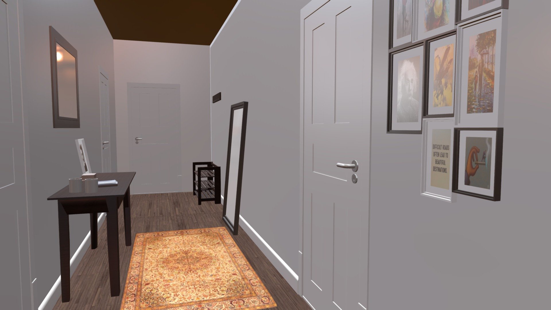 A hallway with multiple doors - Hallway - Download Free 3D model by skaljowsky 3d model