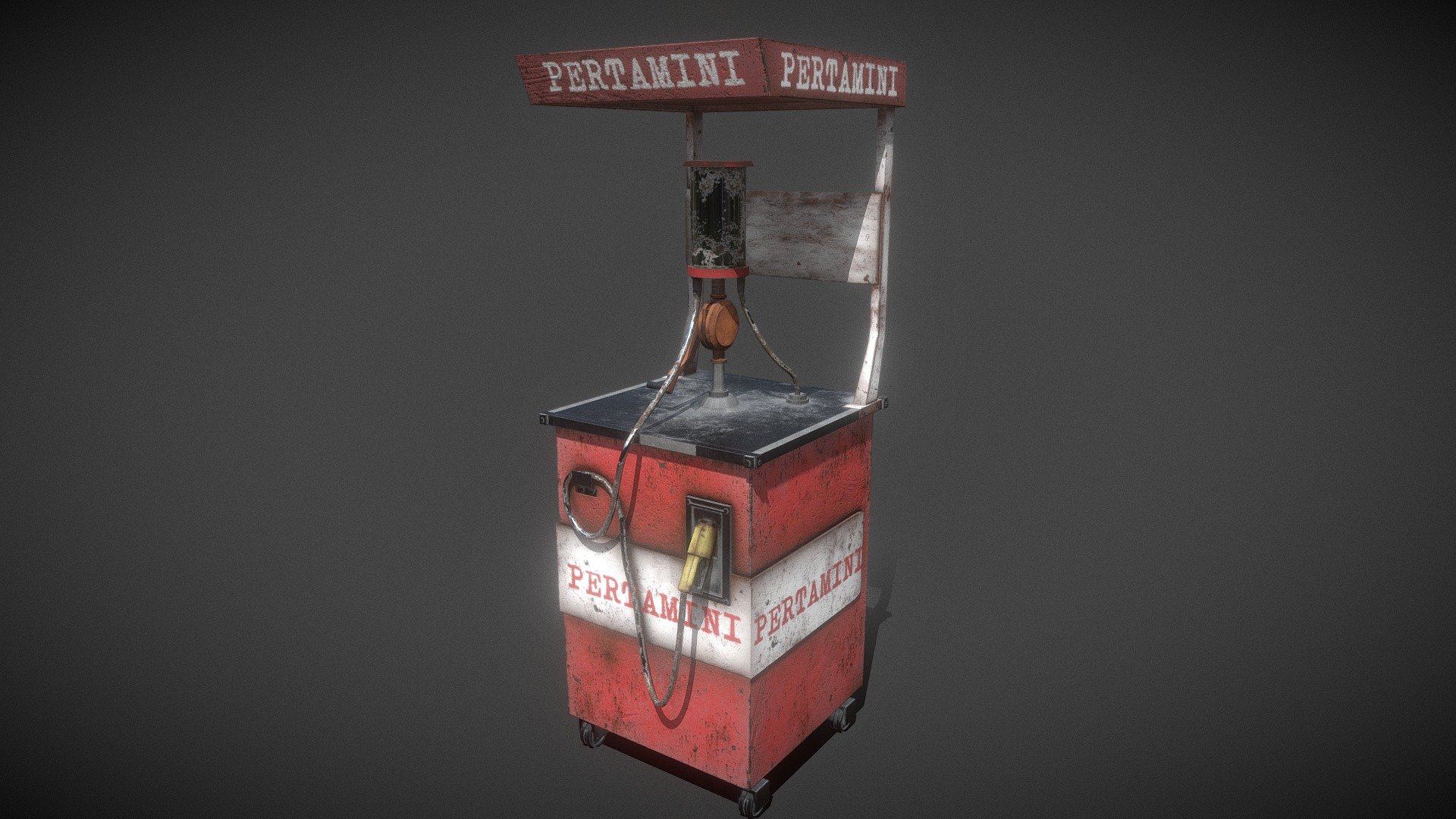 # Pertamini Gas Station Mini in Indonesian

Mini refueling stations or mini refueling stations (short for Mini Gas Pumps) are retail fuel oil (BBM) sales businesses that no longer use jerry cans or bottles, but instead use a manual pump with measuring cups or even a dispenser like gas stations.

Create In = Blender &amp; Substance Painter

Support Me By Donation :
https://paypal.me/putrabxmp?country.x=ID&amp;locale.x=id_ID - Pertamini Game Asset - 3D model by solodevelopment97 3d model