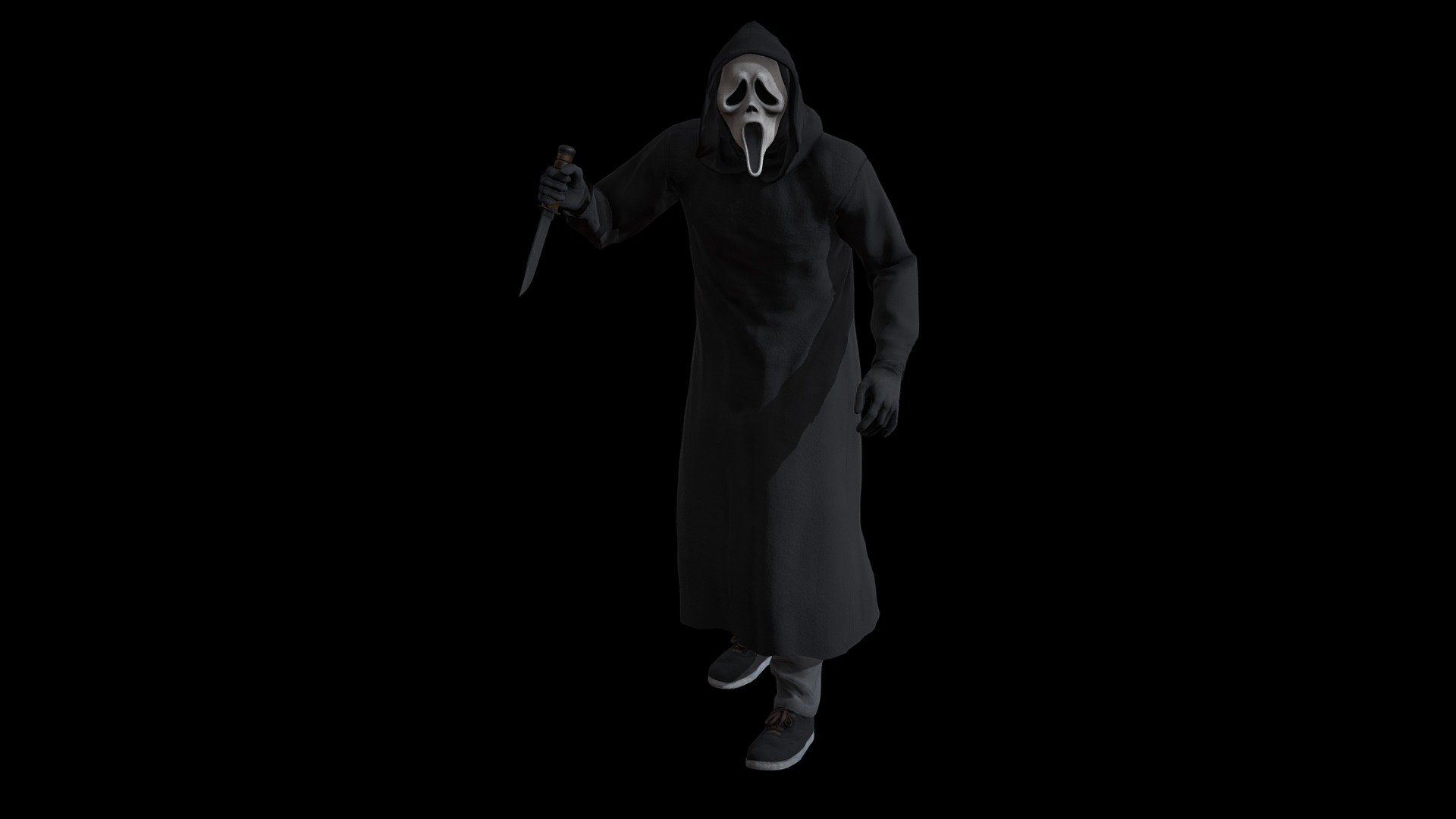 Ghostface:
Complete archive in additional file.

Character in A-pose ( Game Version).




High details.

Highres unique textures.

Rigged.

Exported to Unreal ( migrate files). Use same standard unreal mannequin skeleton. Can handle the same animations as Unreal mannequin from marketplace.

Highres Texturesets.

Professional Uv Layout.

Character mesh.

3d Game Ready Samurai Warrior Character.

High detail and realistic model.



Rigged, with high definition textures.

Texture types:




Albedo (Diffuse).

Normal.

Roughness.

Metallness.

ORM(Unreal Engine).
 - Ghostface (Scream) Character PBR Game Ready - Buy Royalty Free 3D model by lidiom4ri4 3d model
