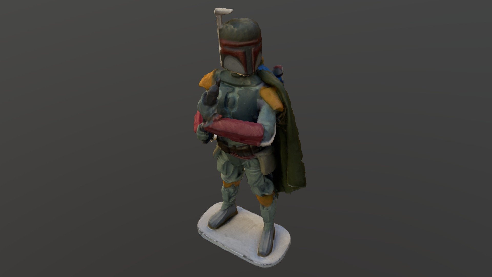 A miniature lead statue of Boba Fett, a character from the Star Wars franchise, captured with RealityScan photogrammetry software 3d model
