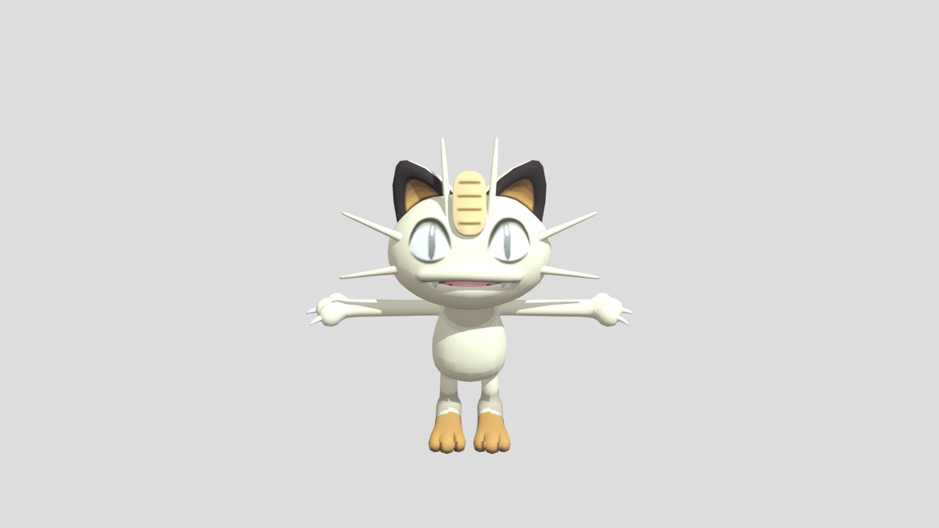 Scratch Cat Pokémon
Meowth withdraws its sharp claws into its paws to slinkily sneak about without making any incriminating footsteps. For some reason, this Pokémon loves shiny coins that glitter with light 3d model