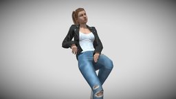 Female sitting leather, sitting, jeans, character, female