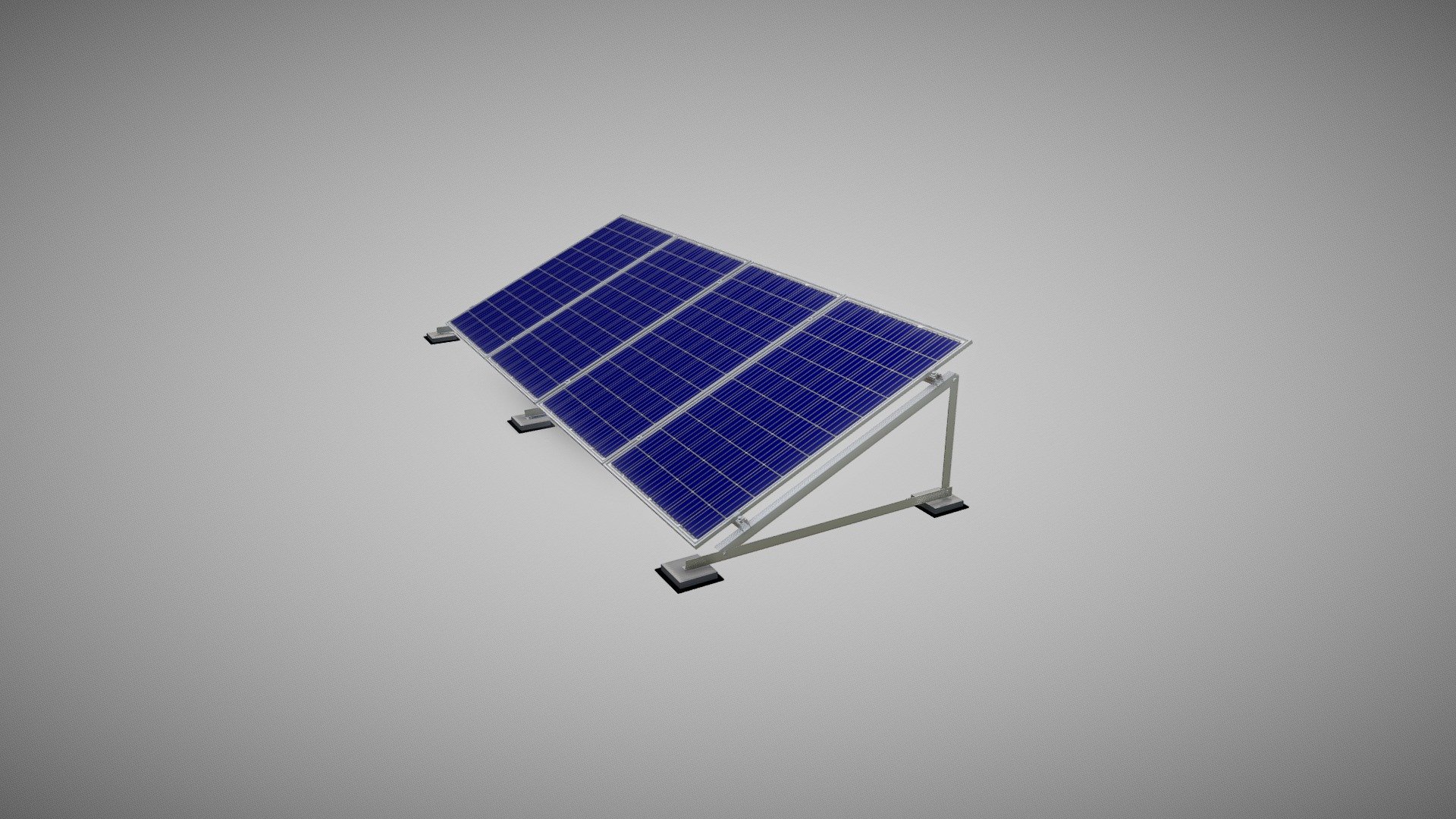 **KRAFT Solergy Company - frame structures for PV solar power plants manufacturer. **

The Model R2V2 PV solar power plant frame is a basic version of the frame for mounting solar cells on the roof with a vertical arrangement of photovoltaic elements. The basic parameters are calculated at the design stage according to the specific requirements of the customer.
Size range of PV solar panels: 1650-2400 mm in height, 990-1149 mm in width.
The Model R2V2 PV solar power plant frame is made of high-quality galvanized steel. The main element of the design is a triangular frame. The structure is installed on the roof using a ballast attachment.
Row material - Ry - 230 MPa, 350 MPa, 450 MPa steel with yield strenght (Ry not less than 230 mPa, 350 mPa, 450 mPa) according to EN 10025-2 and EN 10346 galvanized.
Anti-corrosion protection of the frame elements is provided by the factory galvanic coating of the construction material, a zinc layer of at least 275-600 g/m2 3d model