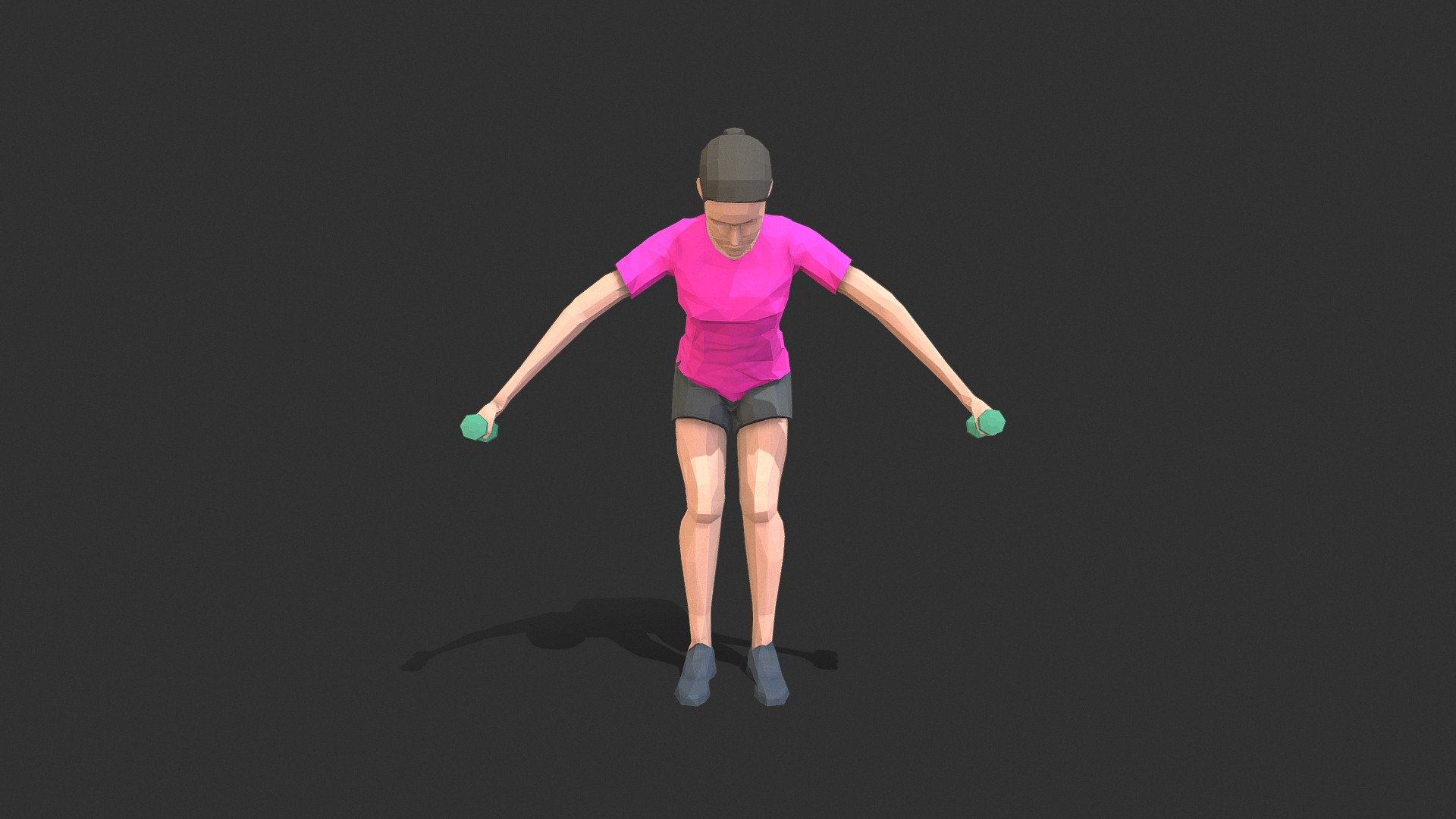 Animations of exercise Woman Low poly 3d model in flat surface style 3d model
