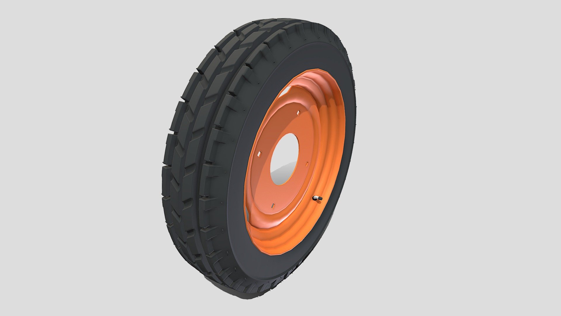 Tractor Wheel 3d model rendered with Cycles in Blender, as per seen on attached images. 
The 3d model is scaled to original size in Blender.

File formats:
-.blend, rendered with cycles, as seen in the images;
-.obj, with materials applied;
-.dae, with materials applied;
-.fbx, with materials applied;
-.stl;

Files come named appropriately and split by file format.

3D Software:
The 3D model was originally created in Blender 2.8 and rendered with Cycles.

Materials and textures:
The models have materials applied in all formats, and are ready to import and render.

Preview scenes:
The preview images are rendered in Blender using its built-in render engine &lsquo;Cycles'.
Note that the blend files come directly with the rendering scene included and the render command will generate the exact result as seen in previews.
Scene elements are on a different layer from the actual model for easier manipulation of objects 3d model