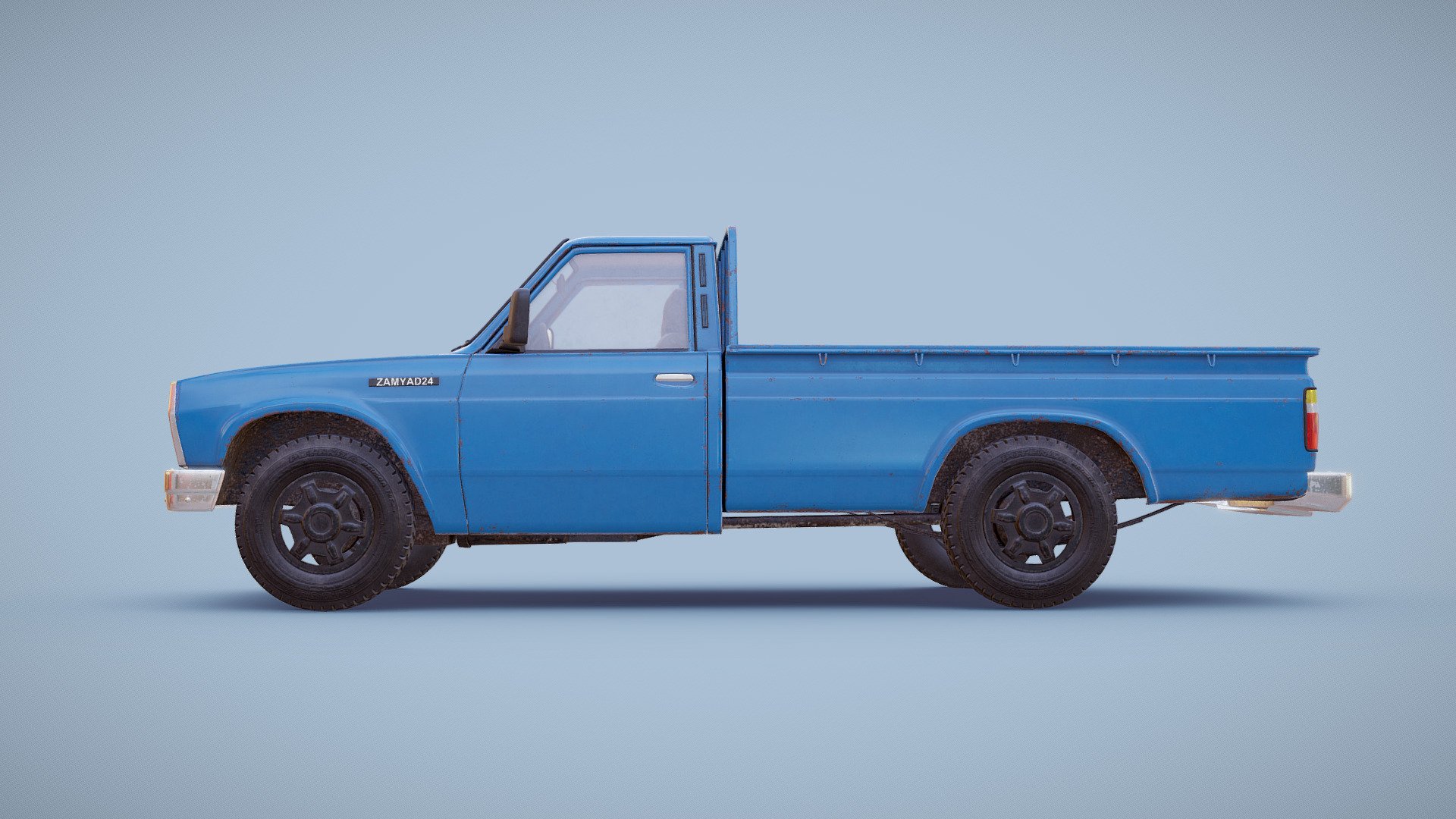 Blue pick-up truck. Work in progress

Model is created by uncredited person, i did full unwrap and texture painting (still in WIP). If you know model author's name, please contact me, so i could give proper credit to him 3d model