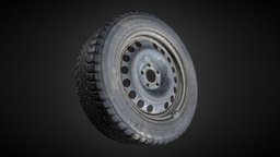 Used studded tyre automobile, tire, wheels, b3d, remake, photogrammetry, vehicle, lowpoly, gameasset