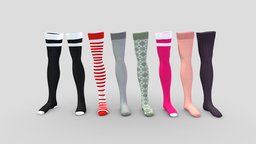 Female Flat Thigh Socks high, flat, girls, long, thigh, womens, socks, pbr, low, poly, female