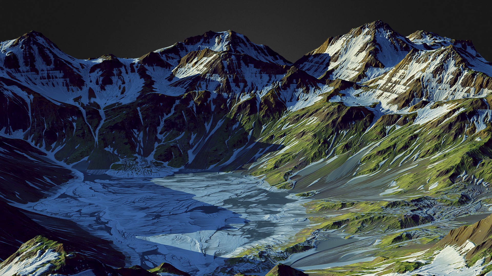 Fully Procedural Landscape created in World Machine.
https://www.artstation.com/sergddd
3d model ready for your project!

-High poly and Low poly mesh

-4096pix Textures (color/light/normal/height/splat/snow and other) - Melting Mountain Lake (World Machine) - Buy Royalty Free 3D model by gamewarming 3d model