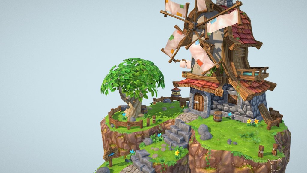 Floating Windmill Island, done! Was playing around with sketchfab's awesome 3D tools and I found some settings I really liked, so I re-uploaded this model as an update from my previous floating island scene. 

Modelled in Maya with painted textures using Photoshop.

Thanks for taking a look!

Website: http://longjh-art.blogspot.sg/

LinkedIn: https://www.linkedin.com/in/longjh/ - Stylized Floating Windmill - 3D model by Junhong (@longjunhong) 3d model