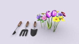 Gardening flowers and tools pack flower, tools, pack, tulip, collection, anemone, gardening-tools, narcissus, low-poly, lowpoly, ranunculus, flower-pack, flower-collection, lowpoly-flower