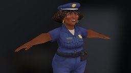 Samantha police, cop, uniform, woman, afroamerican, character, low-poly
