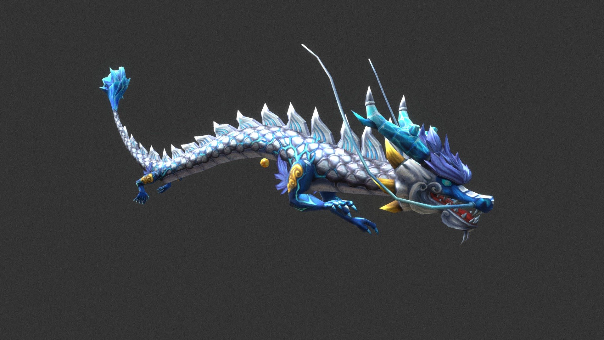 Chinese Silver Dragon lowpoly model for mobilegames , texture handpainting - Chinese Silver Dragon - 3D model by KickAss 3d model