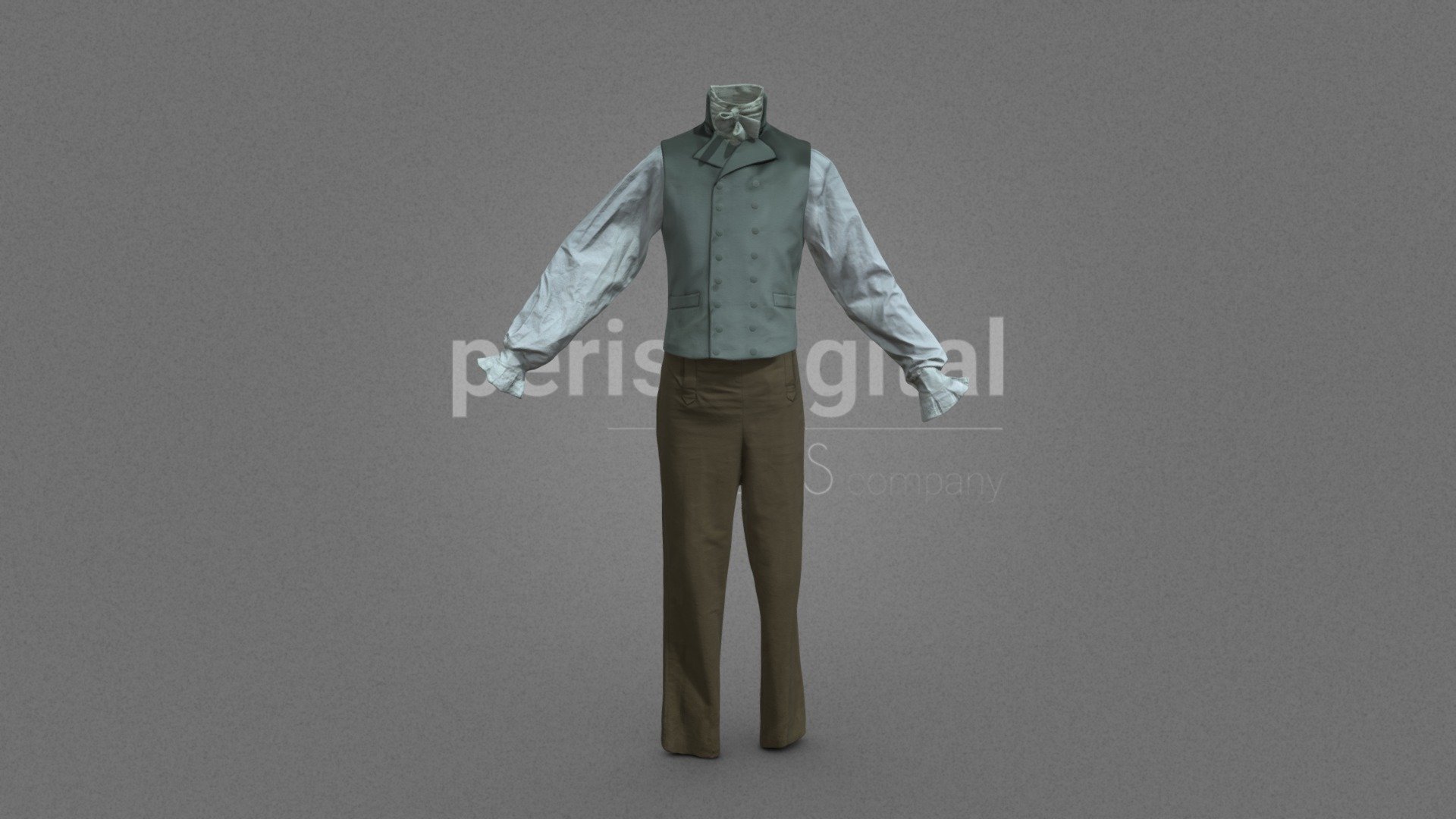 Suit S.XIX 

PERIS DIGITAL MEDIUM QUALITY 3D CLOTHING They are optimized for use in medium/high poly 3D scenes and optimized for rendering. We have included in AddiotionalFiles, the texture maps in high resolution, as well as the Displacement maps in high resolution too, so you can perform extreme point of view with your 3D cameras. With the Blender file (included in AdditionalFiles) you will be able to edit any aspect of the set . Enjoy it!

Web: https://peris.digital/ - Crowd Cloth Series - Model 009 - 3D model by Peris Digital (@perisdigital) 3d model