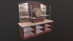 Drink Stand bar, shelf, mirror, furniture, beer, alcohol, substancebarrel, substancepainter, maya, asset, game, wood