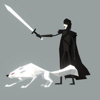 Jon Snow fanart, gameofthrones, minimalistic, jonsnow, character, fantasy, ghost, 3dmax