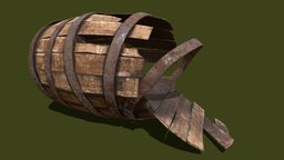 Broken_Barrel_FBX storage, barrel, medieval, dock, broken, clutter, wood, decoration, container