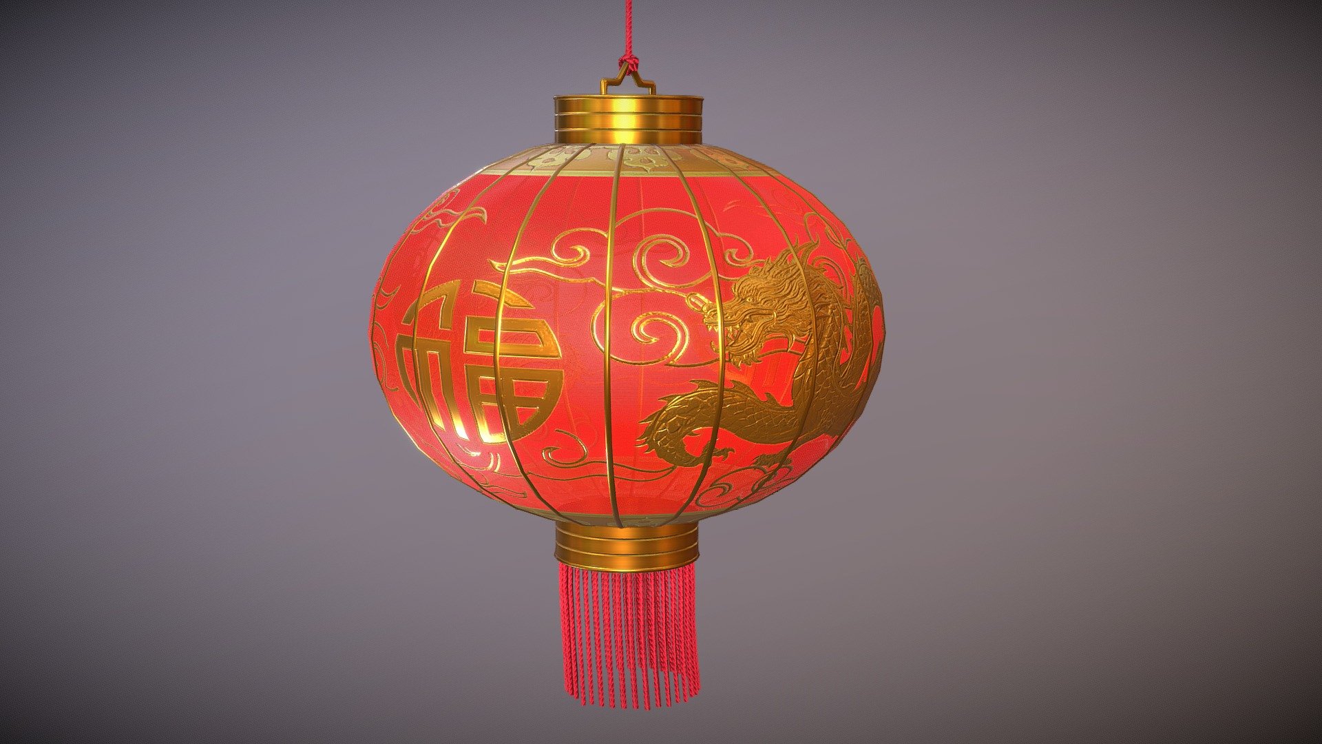 Realistic Lowpoly Chinese Lantern with dragon new year theme, rigged, and animated. Can be used as decoration for AR, VR, game, or any of 3D filter project. Carved with emboss dragon and oriental cloud motive (Normal Map) 3d model