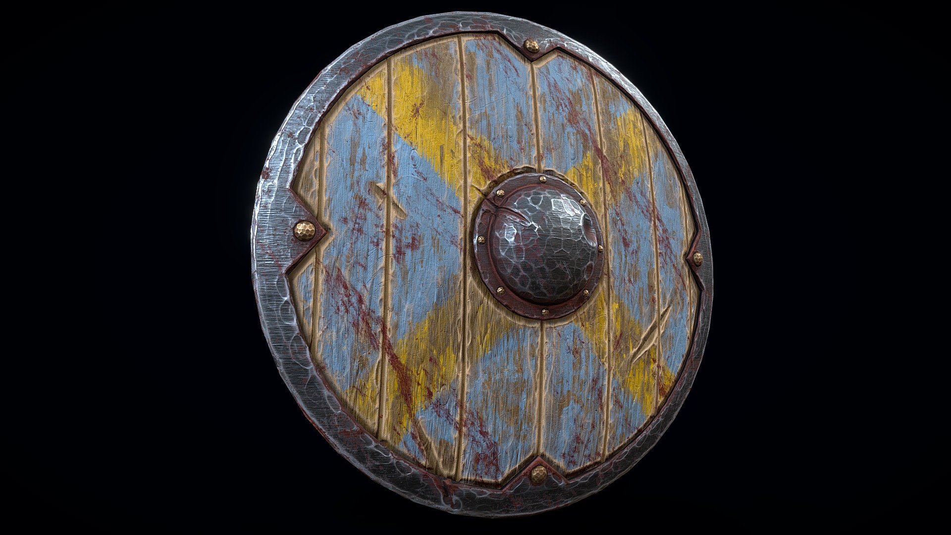 Low-poly 3D model of a Medieval Round Shield doesn't contain any n-gons and has optimal topology. This model has a set of 4K textures 3d model